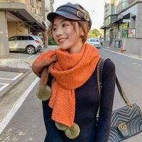 Left And Right Stitching Four Hair Ball Scarf Women Autumn And Winter New Long Section Thick Couple Students Warm Wild Scarf main image 5