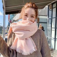 Color Border Scarf Female Autumn And Winter Long Section Thick Couple Students Warm Warm Wild Imitation Wool Scarf Tassel main image 6