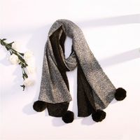 Left And Right Stitching Four Hair Ball Scarf Women Autumn And Winter New Long Section Thick Couple Students Warm Wild Scarf sku image 5