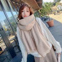 Color Border Scarf Female Autumn And Winter Long Section Thick Couple Students Warm Warm Wild Imitation Wool Scarf Tassel sku image 4