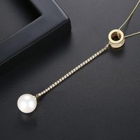 Necklace Fashion Long Sweater Chain Pearl Pendant Necklace Wild Copper Zircon Item main image 4