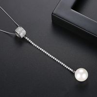 Necklace Fashion Long Sweater Chain Pearl Pendant Necklace Wild Copper Zircon Item main image 5