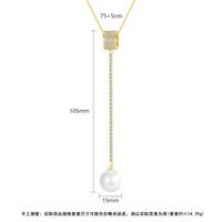 Necklace Fashion Long Sweater Chain Pearl Pendant Necklace Wild Copper Zircon Item main image 6