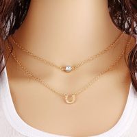 Fashion Simple Retro Crystal Horseshoe Multi-layer Short Necklace Chain Necklace Clavicle Chain main image 1