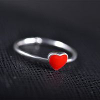 Opening Adjustable Ring Ring Heart Shape Love Red Heart Silver Ring main image 3