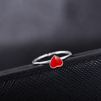 Opening Adjustable Ring Ring Heart Shape Love Red Heart Silver Ring main image 4