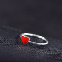 Opening Adjustable Ring Ring Heart Shape Love Red Heart Silver Ring main image 5