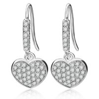 Aretes Plateados Simples Y Elegantes Llenos De Diamantes Con Forma De Corazón Y Gancho Para El Oído main image 2