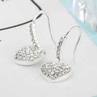 Simple And Stylish Full Of Diamond Heart Love Ear Hook Silver-plated Earrings main image 4