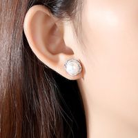 Stud Earrings Fashion New Women&#39;s Pearl Copper Zirconium Stud Earrings S925 Silver Earrings main image 3