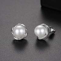 Stud Earrings Fashion New Women&#39;s Pearl Copper Zirconium Stud Earrings S925 Silver Earrings main image 4