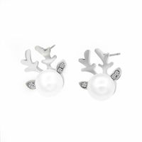 Fashion Micro-set Pearl Antlers Earrings Simple Deer Head Elegant Earrings Deer Earrings main image 3