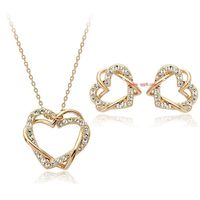 Fashion Temperament Heart-studded Diamond Necklace Earrings Set sku image 1