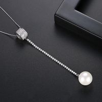 Necklace Fashion Long Sweater Chain Pearl Pendant Necklace Wild Copper Zircon Item sku image 1