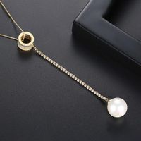 Necklace Fashion Long Sweater Chain Pearl Pendant Necklace Wild Copper Zircon Item sku image 2