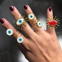 Europa Y Los Estados Unidos Joyería Transfronteriza Moda Pintura Chapada En Oro Aceite Anillo Del Ojo Del Diablo Señoras Calle Disparar Moda Anillo Abierto Femenino sku image 2