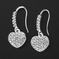Simple And Stylish Full Of Diamond Heart Love Ear Hook Silver-plated Earrings sku image 1