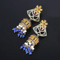 Stud Earrings Retro Palace Color Tassel Wind Chimes Women's Copper Inlaid Zirconium National Wind Earrings sku image 1