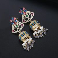 Stud Earrings Retro Palace Color Tassel Wind Chimes Women's Copper Inlaid Zirconium National Wind Earrings sku image 2