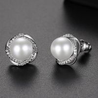Stud Earrings Fashion New Women&#39;s Pearl Copper Zirconium Stud Earrings S925 Silver Earrings sku image 1