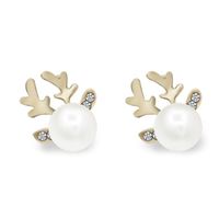 Fashion Micro-set Pearl Antlers Earrings Simple Deer Head Elegant Earrings Deer Earrings sku image 1