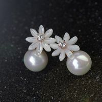 Fashion Delicate Shell Flower Pearl Stud Earrings Girls Earrings sku image 2