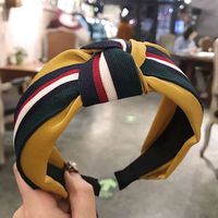 Korean Version Of The Simple Contrast Color Stitching Middle Knotted Knot Wide Side Headband main image 5