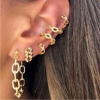 Jewelry Fashion Punk Wind Earrings Ear Hook Metal Thick Chain Earrings Set main image 1