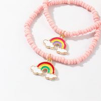 New Creative Pink Rice Beads Bracelet Temperament Alloy Rainbow Pendant Bracelet main image 4