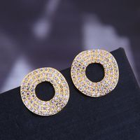925 Silver Needle Korean Fashion Copper Micro-inlaid Zircon Simple Circle Personalized Earrings sku image 1