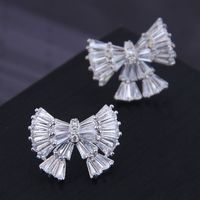 9859 Exquisite 925 Silver Needle Korean Fashion Copper Micro Inlaid Zircon Big Bow Temperament Earrings sku image 1