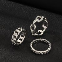 New Retro Punk Style Ring Silver Thick Chain Ring 3 Piece Set sku image 1