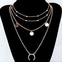 Fashion Metal Wild Moon Pendant Multi-layer Bead Clavicle Personality Necklace main image 3