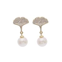 Coréenne Style Ginkgo Feuille Zircon Boucles D'oreilles Femmes S925 Argent Perle Boucles D'oreilles Simple Tous-correspondant De Gracieux Oreille Anneaux main image 3