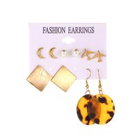 Wholesale Fashion Jewelry Round Acetate Leopard Card Earrings 5 Pairs Of Aircraft Geometric Earrings main image 1