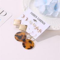 Wholesale Fashion Jewelry Round Acetate Leopard Card Earrings 5 Pairs Of Aircraft Geometric Earrings main image 4