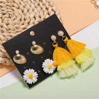 Wholesale Fashion Jewelry New Flower Yellow Tassel 3 Pair Earrings Set main image 4