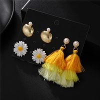 Wholesale Fashion Jewelry New Flower Yellow Tassel 3 Pair Earrings Set main image 5