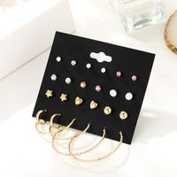 12 Pairs Of Korean Five-pointed Star Gold-plated Love Earrings Simple Earrings Set main image 4