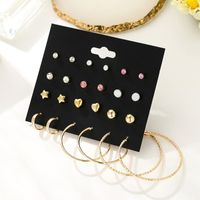 12 Pairs Of Korean Five-pointed Star Gold-plated Love Earrings Simple Earrings Set main image 5