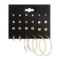 12 Pairs Of Korean Five-pointed Star Gold-plated Love Earrings Simple Earrings Set main image 6