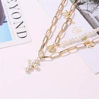 New Money Decoration Exaggerated Pearl Cross Necklace Female Thick Chain Multi-layer Round Portrait Pendant main image 5