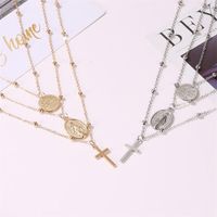 Fashion Multi-layer Cross Necklace Metal Three-layer Letter Pendant Wholesale Fashion Jewelry main image 3