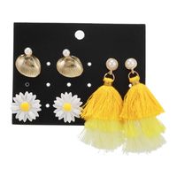 Wholesale Fashion Jewelry New Flower Yellow Tassel 3 Pair Earrings Set sku image 1