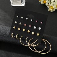 12 Pairs Of Korean Five-pointed Star Gold-plated Love Earrings Simple Earrings Set sku image 1