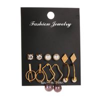 Set Aretes Para Mujer Fashion Pearl Geometric Earrings 6 Pares Stud Earrings sku image 1