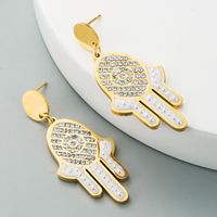 14k Jewelry Fatima Palm Earrings Female Stainless Steel Diamond Earrings Wholesales Fashion main image 1