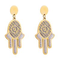 14k Jewelry Fatima Palm Earrings Female Stainless Steel Diamond Earrings Wholesales Fashion main image 6