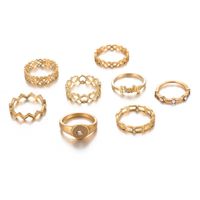 New Hollow Knotted Joint Ring Simple Letter Diamond Heart Set Of 8 Rings main image 6