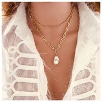 Simple And Stylish Personality Female Money Chain Double Pearl Pendant Necklace main image 2